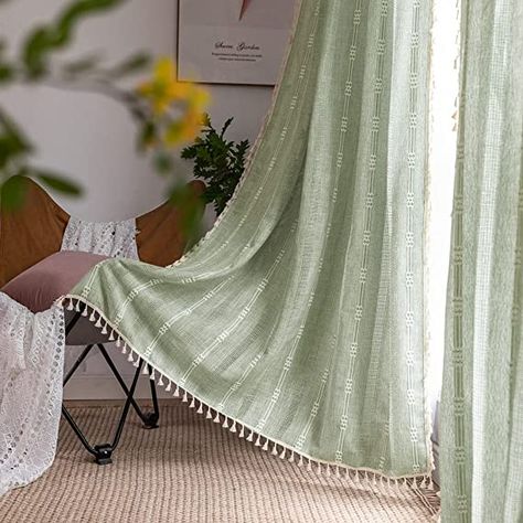 Light Green Curtains, Sage Green Curtains, Sofa Blanket Cover, Cortinas Boho, Beige Curtains, Bohemian Curtains, Rustic Window, Simple Curtains, Striped Curtains