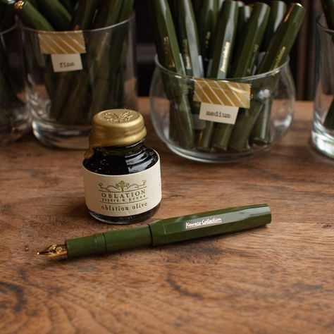 The new Kaweco Olive Collector’s Edition is here! Come on down and pick out any nib size from extra fine-broad. The pens pair well with our store-exclusive Oblation Olive ink 💚 + + #oblationpapers #shopsmall #shoplocal #pearldistrict #fountainpen #kawecofountainpen #oblationolive Fountain Pen Aesthetic, Making Birthday Cards, Earthy Branding, Custom Board Games, Fountain Pens Calligraphy, Kaweco Fountain Pen, Letterpress Wedding Invitation, Notebook Cover Design, Commonplace Book