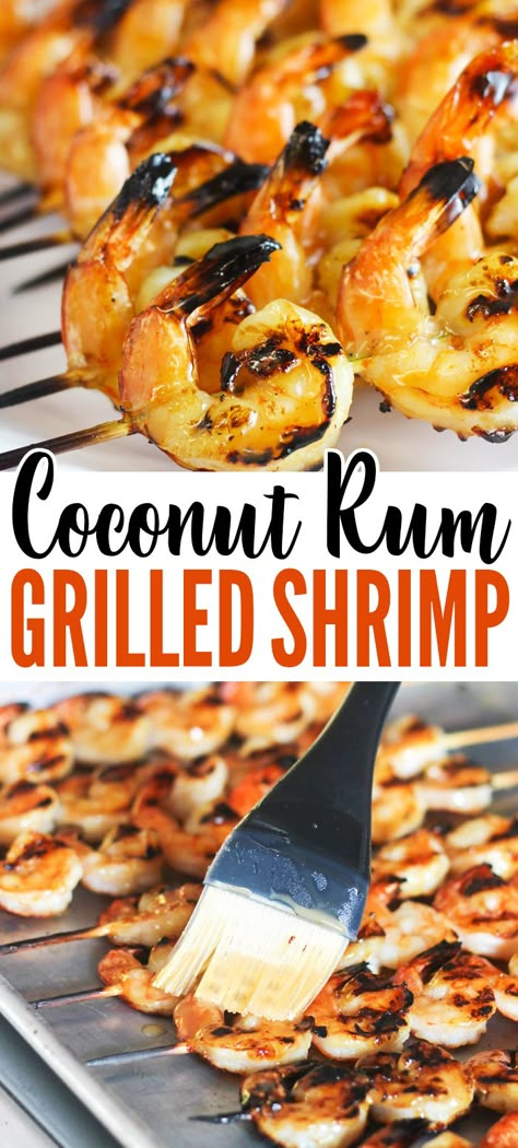 This Coconut-Rum Grilled Shrimp recipe is an easy dinner idea for backyard grilling! You’ll only needs 5 ingredients! Grilled Shrimp Recipe, Grilled Shrimp Recipes, Grilled Dinner, Summer Grilling Recipes, Shrimp Dishes, Shrimp Recipe, God Mat, Summer Grilling, Coconut Rum