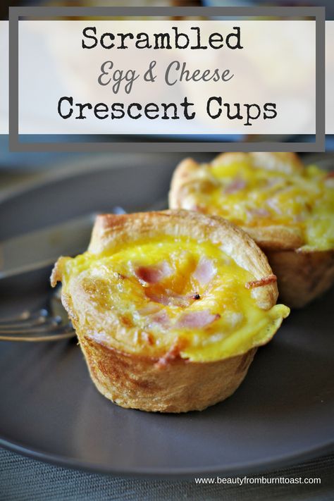 Busy mornings don't have to mean unhealthy breakfasts, especially when you have these delicious Scrambled Egg and Cheese Crescent Cups made ahead. These little breakfast saviors are healthy, filling, and a savory batch of morning joy. Give them a try and make even the craziest morning just a little bit better. #crescentrolls #breakfast #makeahead #healthybreakfast Crescent Cups, Crescent Breakfast, Breakfast Ideas Easy, Crescent Roll Crust, Healthy Breakfast Sandwich, Egg Cups Breakfast, Crescent Recipes, Easy Ham, 100 Calorie