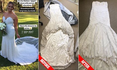 Australian bride Kate Writer has revealed how she cleaned her expensive wedding dress for just $15 after she was quoted a staggering $1,000 to have it done professionally. Diy Wedding Dress Cleaning, Clean Wedding Dress, Dress For 15, Expensive Wedding Dress, Expensive Wedding, Old Wedding Dresses, Australian Brides, Diy Wedding Dress, Wedding Expenses