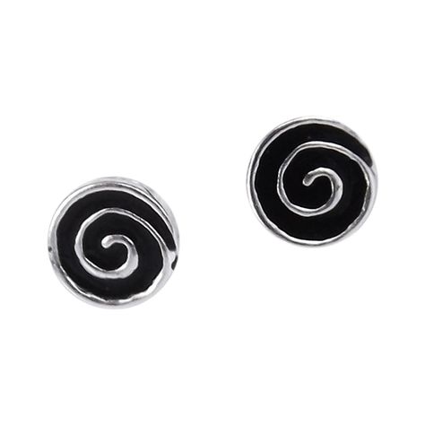 Earrings, Stud, Hypnotic Swirls Black Enamel Swirl .925 Sterling Silver Stud Earrings - C4121MUT1MB  #Earrings #designerjewelry #fashionwomen #outfits #style #Stud Silver Engraved Bracelet, How To Clean Earrings, Enamel Stud Earrings, Silver Pendant Lighting, Black Stud Earrings, Swirl Earrings, Sterling Silver Stud Earrings, Stud Earrings For Women, Silver Shop