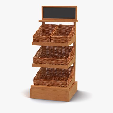 Bakery Display Shelves 2 3D Model #AD ,#Display#Bakery#Model#Shelves Tier Display Stand, Bread Display, Retail Store Interior Design, Bakery Display, Pear Smoothie, Display Basket, Wooden Display Stand, Retail Inspiration, Wooden Display