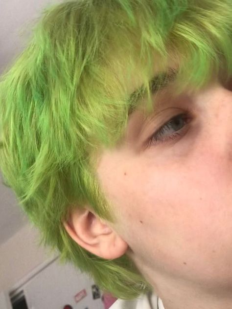 Lime Green Hair Men, Coloured Hair Men, Short Green Hair Men, Dyed Hair Men Aesthetic, Man Dyed Hair, Green Hair Color Men, Men Green Hair, Men’s Dyed Hair, Green Hair Guy