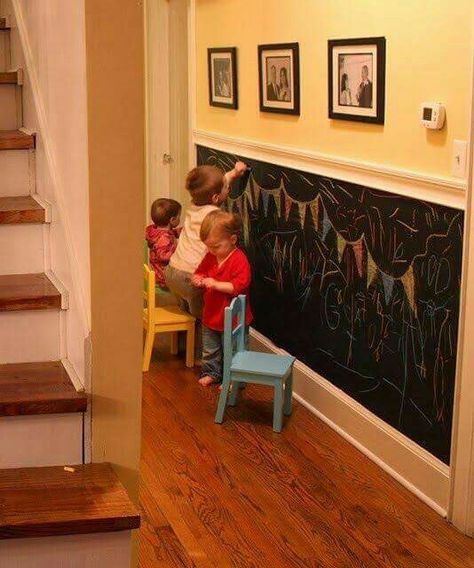 Chalkboard paint below chair rail. تحت الدرج, Church Nursery, Chalkboard Wall, Chalkboard Paint, Toy Rooms, Business For Kids, Kid Spaces, Kids Playroom, Kids' Room