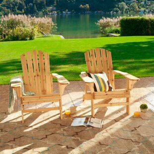 Gracie Oaks Banwell Plastic Adirondack Chair | Wayfair Wood Adirondack Chairs, Folding Adirondack Chairs, Wood Patio Furniture, Plastic Adirondack Chairs, Loungers Chair, Lawn Chairs, Adirondack Chairs, Fir Wood, Garden Chairs