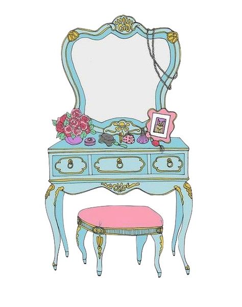 cute... Pink Vanity, Vintage Vanity, Art And Illustration, Girly Art, Dressing Table, Paper Dolls, Art Inspo, Pop Art, Dresser