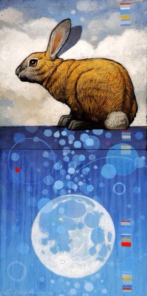 Craig Kosak Golden Rabbit, The Blue Moon, Impressive Art, Nature Illustrations, Illustrative Art, Moon Magick, Western Paintings, Black Rabbit, Magic Realism