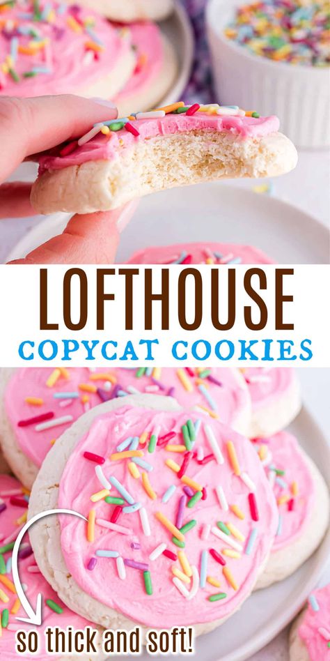 Lofthouse Cookies - Shugary Sweets Copycat Lofthouse Cookies, Best Iced Cookie Recipe, Soft Sugar Cookie Cutout Recipe, Soft Sugar Cookies With Frosting, Pink Frosting Cookies, Loft House Style Sugar Cookies, Copycat Walmart Sugar Cookies, Soft Sugar Cookie Icing Recipe, Soft Sugar Cookies With Buttercream Frosting