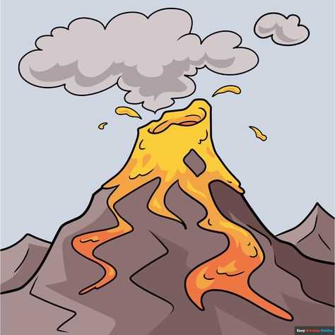 How to Draw a Cartoon Volcano Volcano Drawing Simple, Landscape Drawings Easy For Kids, Cartoon Volcano, Volcano Drawing, Lion Drawing Simple, Volcano Pictures, Draw Nature, Landscape Drawing Tutorial, Lion Drawing