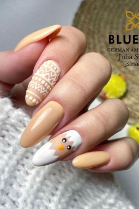 Almond Nails Easter, Nail Ideas Almond, Nude Almond Nails, Nails Daisy, Nude Nail Art, Easter Nail Art Designs, Yellow Nail Art, Holiday Nails Christmas, Natural Nail Art