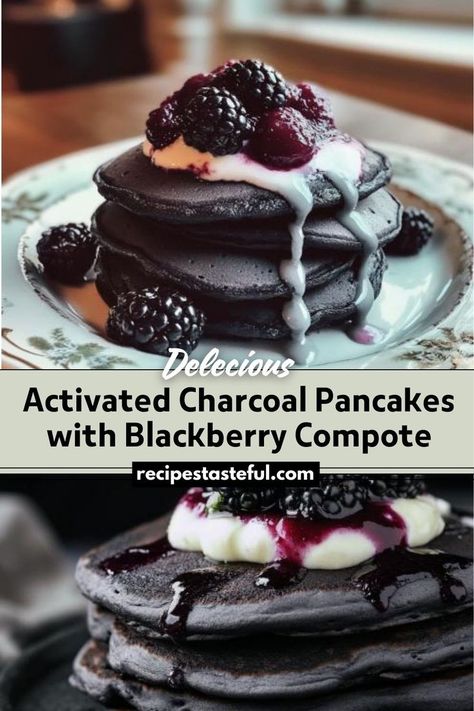 This recipe offers a fun twist on pancakes using activated charcoal for a striking black color, paired with a rich and fruity blackberry compote. These pancakes are both visually exciting and packed with delicious flavor. Blackberry Compote, Freeze Pancakes, Flour Alternatives, Unique Breakfasts, Festive Desserts, Classic Breakfast, Coconut Yogurt, Activated Charcoal, Breakfast For Dinner