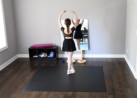 Diy Home Dance Studio, Diy Dance Studio At Home, Dance Room In House, At Home Dance Studio, Marley Dance Floor, Learning Ballet, Basement Suite Ideas, Garage Gym Flooring, Outdoor Rubber Flooring