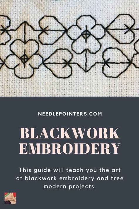 Blackwork or Spanish Blackwork is a form of embroidery using black silk on white or off-white linen. Learn more and get free designs here. Blackwork Embroidery Tutorial, Spanish Blackwork Embroidery, Blackwork Embroidery Patterns Free, Black Work Embroidery Patterns, Free Blackwork Patterns, Blackwork Tutorial, Black Work Embroidery, Black On Black Embroidery, Spanish Embroidery