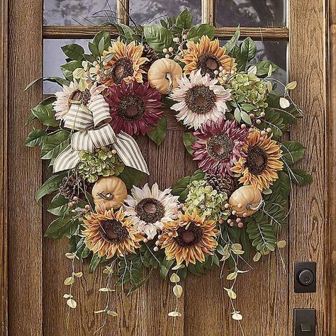 22 Fall Wreath Ideas - The Honeycomb Home Outdoor Holiday Wreaths, Fall Folk Art, Home Hobbies, Fall Diy Crafts, Floral Candle Rings, Fall Wreath Ideas, Christmas Outdoors, Fall Leaf Wreaths, Fall Vignettes