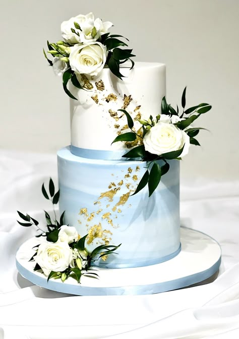 Wedding Cake Ideas Dusty Blue, Small Dusty Blue Wedding Cake, 2 Tier Wedding Cake Blue And White, Dusty Blue 2 Tier Wedding Cake, Blue Wedding Cake 2 Tier, Dusty Blue And White Wedding Cake, Steel Blue Wedding Cake, Dusky Blue Wedding Cake, White And Light Blue Wedding Cake