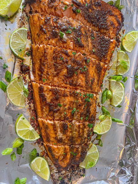 Oven Jerk Salmon recipe - The Glam Kitchen Jamaican Jerk Salmon Recipe, Jerk Fish Recipe, Jerk Salmon Recipe, Jerk Recipe, Jerk Salmon, Salmon Wrap, Fish Board, Jamaican Jerk Seasoning, Fish Recipes Baked