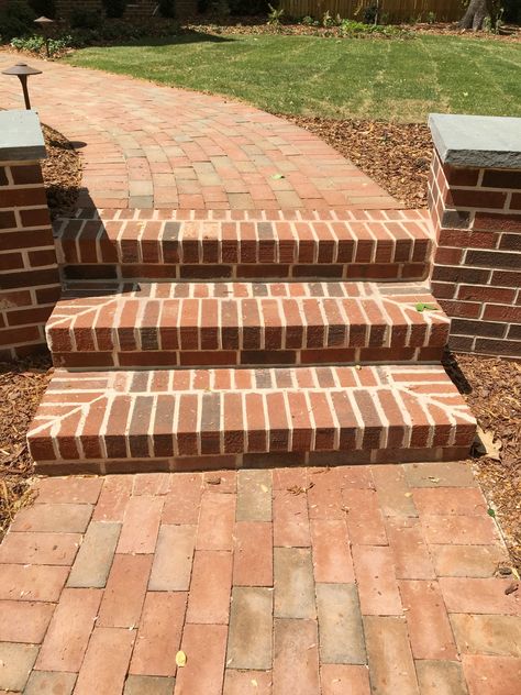 Outdoor Tiling, Paint Ceiling, Front Porch Steps, Simple Fireplace, Clay Pavers, Brick Pathway, Brick Projects, Brick Steps, Brick Walkway