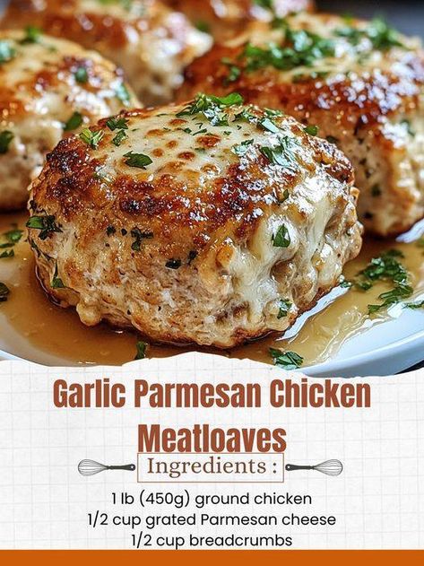 Creative Cookery, Cooking Master, Chicken Meatloaf, Hamburger Steak, Diner Recipes, Garlic Parmesan Chicken, Parmesan Chicken, Ground Chicken, Chicken Dishes Recipes