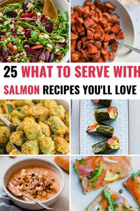 Salmon is a delicious and healthy fish. It is so versatile. It is important to choose the right ingredients to compliment the salmon.. Here are some ideas of what to serve with salmon What To Serve With Salmon, Salmon Flatbread, Southwest Salad Recipe, Baked Red Potatoes, Smoked Salmon Chowder, Smoked Salmon And Eggs, Burger Side Dishes, Okra Recipes, Potato Bites