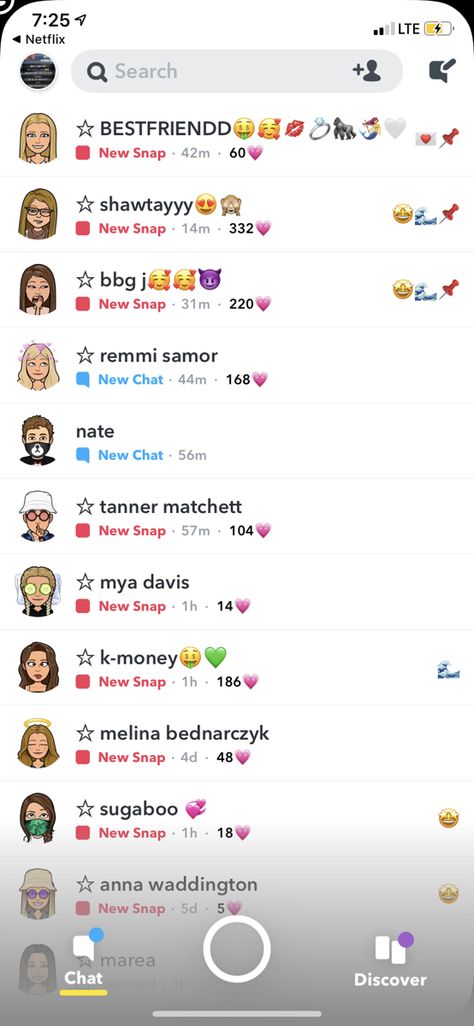 Snapchat Names List Ideas, Snapchat Recents List, Snapchat Recents, Snapchat Names List, Snapchat Screen, Snap Screen, Snapchat Inspiration, Snap Emojis, Names For Snapchat