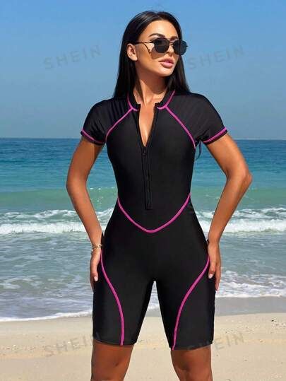 One Piece Swimsuit With Shorts, Swimming Women, Sports Swimsuits, Competition Swimwear, Estilo Fitness, Swimsuit With Shorts, Surf Suit, Modest Swimsuits, Costume Intero