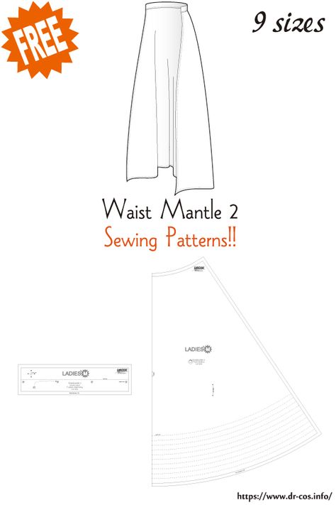 Waist Mantle Sewing Pattern, Waist Mantle, Cosplay Patterns, Japanese Sewing Patterns, Costume Tutorial, Sewing Alterations, Japanese Sewing, Japanese Patterns, Pattern Tutorial