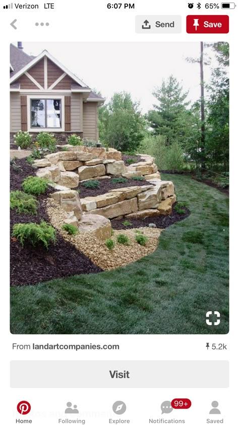 Rock Retaining Wall, Large Backyard Landscaping, Sloped Backyard, Landscaping Retaining Walls, Today Tips, Hillside Landscaping, Sloped Garden, Backyard Landscape, Front Landscaping