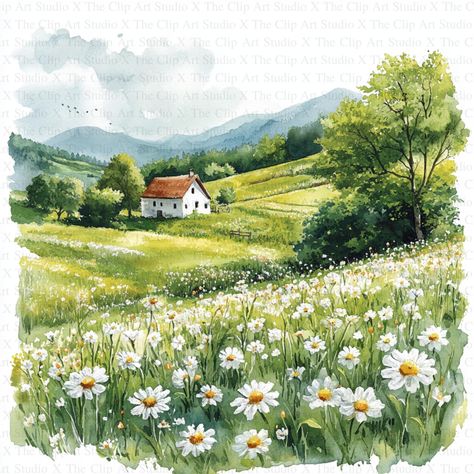 Spring Countryside Clipart | 10 High Quality JPGs | Digital Download | Watercolor Art | Card Making | Mixed Media | Digital Paper Craft 🎉 Free Commercial License Included! 🌟 Key Features: Size: 5000 x 5000 pixels Quality: 300 DPI resolution Ideal for crafting mouse mats, wall art, mugs, t-shirts, cushions, cardmaking, scrapbooking, paper crafts, stationery, and mixed-media projects. 🖌️ Artistic Craftsmanship: Each image is thoughtfully designed, blending traditional drawing techniques with digital art and advanced AI algorithms. Starting from a sketch, every piece is digitally refined to deliver outstanding quality and clarity. 🌈 Wide Range of Applications: These vibrant JPGs are perfect for all your creative projects! Whether you're an experienced artist or just starting out, our imag Countryside Drawing, Spring Countryside, Cottage Core Art, Traditional Drawing, Watercolor Spring, Accordion Book, Art Carte, Building Art, Landscape Drawings