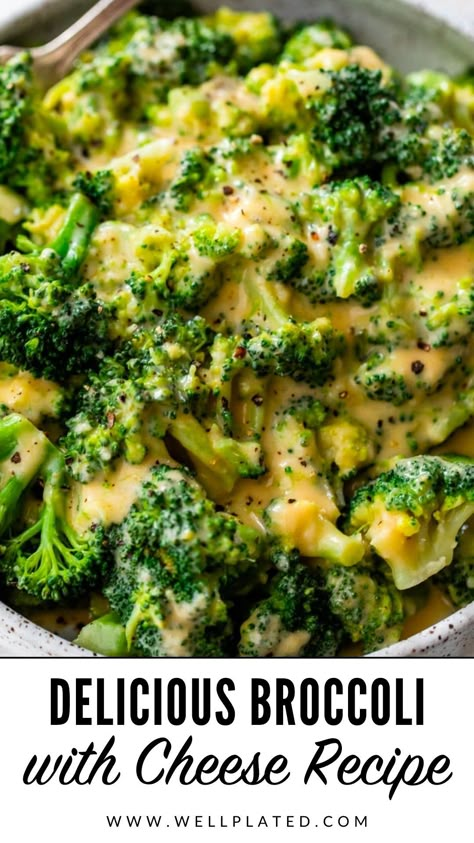 This cheesy broccoli recipe is a classic side dish that's kid-friendly, delicious, quick and easy. The homemade cheese sauce is perfection! Broccoli And Cheddar Twice Baked Potato, Side Dish Broccoli, Meat And Sides Dinner Ideas, Easy Cooked Vegetables, Easy Yummy Sides Dishes, Easy Weeknight Sides, Thanksgiving Sides Broccoli, Thanksgiving Vegetable Recipes Side Dishes, Veggie Ideas For Thanksgiving