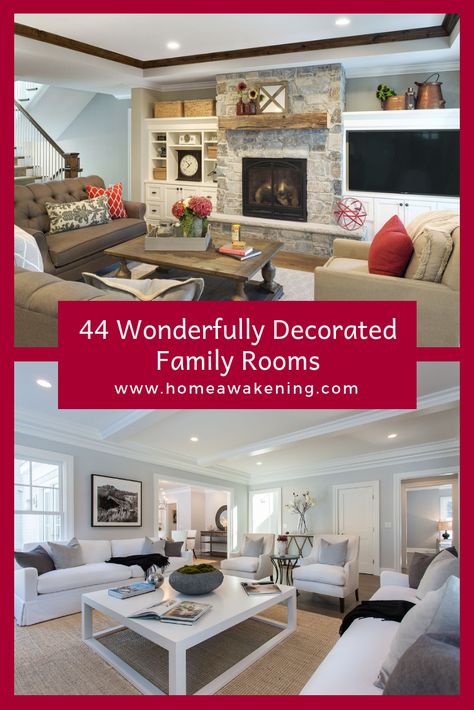 See 44 amazing family room decor ideas #familyroom #decor #diy Large Family Room Decorating Ideas, Trending Family Room Ideas, Family Room Makeover Ideas Before After, Casual Family Room Ideas, Casual Family Room Design, Pictures Of Family Rooms, Family Room Inspiration Cozy, Family Den Ideas, Family Room Wall Design