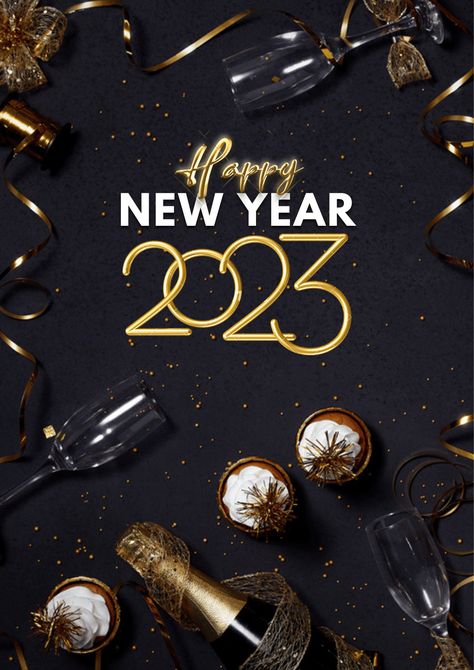 Black Gold Modern Happy New Year Poster Happy New Year Poster, Poster 2023, New Year Poster, 2023 Happy New Year, Year Poster, New Years Poster, Happy New Year Wishes, New Year Wishes, Happy New