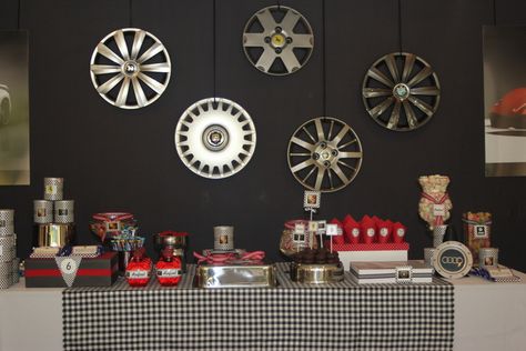 Cool backdrop for a cars party! #cars #birthday #backdrop Mechanics Birthday Party, 55th Birthday Party Ideas, Mechanics Birthday, Birthday Surprise Ideas, 50th Birthday Party Themes, Vintage Car Birthday, 50th Birthday Party Ideas For Men, Vintage Car Party, Surprise Ideas