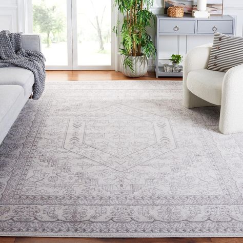 SAFAVIEH Adirondack Collection Area Rug - 8' x 10', Ivory & Silver, Oriental Medallion Design, Non-Shedding & Easy Care, Ideal for High Traffic Areas in Living Room, Bedroom (ADR108B) $143 Office Area Rugs, Modern Rustic Farmhouse, Dining Room Combo, Living Room And Dining Room, Lodge Style, Rug Size Guide, Rustic Lodge, Medallion Design, Shabby Chic Style