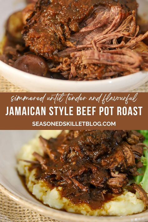 Jamaican Roast Beef, Jamaican Pot Roast, Caribbean Beef Recipes, Jamaican Beef Recipes, Beef Pot Roast Recipes, Chuck Roast Recipe Oven, Cajun Roast, Beef Roast Recipes, Jamaican Beef Stew