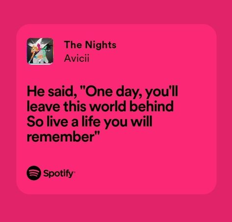 The Nights Avicii Lyrics, The Nights Avicii, Avicii Lyrics, Avicii The Nights, Nights Lyrics, Spotify Songs, Summer Songs, Song Lyric Quotes, Senior Quotes