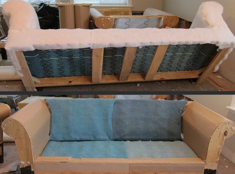 How to Reupholster a Couch with Attached Cushions - Steps & Tips Reholposter Couch Diy, Reupolstry Couch Diy, How To Make Couch Cushions, Reupholster Couch Diy Step By Step, How To Reupholster A Couch, Reupholster Leather Couch, Recover Couch, Couch Upholstery Diy, Reupholster Couch Diy