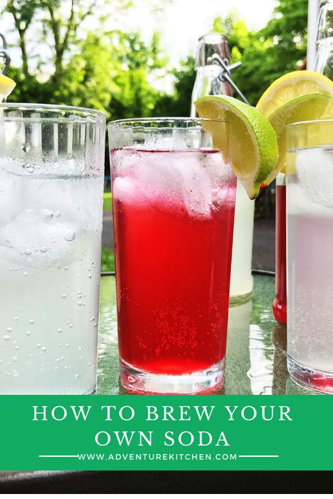 At-home science project and cooking rolled into one. Here's the thing: it's surprisingly easy to make your own soda! And seriously, can you think of a better project for now (I can't!). Follow our steps on how to make your own natural soda. #AdventureKitchen #NaturalSoda #DrinksRecipe #QuarantineCooking #AtHomeScience #AtHomeCooking Natural Soda, Homemade Soda, Lemon-lime Soda, Brewers Yeast, Lemon Lime Soda, Lime Soda, Summer Cooking, Flavored Syrup, Here's The Thing