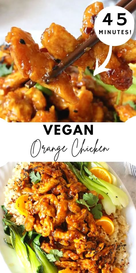 Soy Skin Recipe, Orange Chicken And Rice, Vegan Orange Chicken Recipe, Vegan Orange Chicken, Soy Curl Recipes, Soy Curls Recipes, Vegan Chicken Recipes, Vegan Whole Food, Plant Based Gluten Free