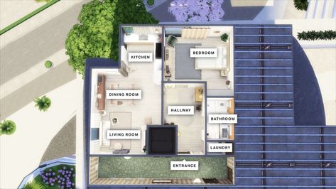 Floorplan for 1312 21 chic street - 1 bed, 1 bath - by color & space #ColorAndSpace #SimsFloorplan #Floorplan #TheSims4 #Sims4 Sims 4 House Plans, Sims 4 House Building, Building Layout, House Games, Apartment Chic, Sims 4 Expansions, Sims 4 House Design, Architectural Floor Plans, Sims Building