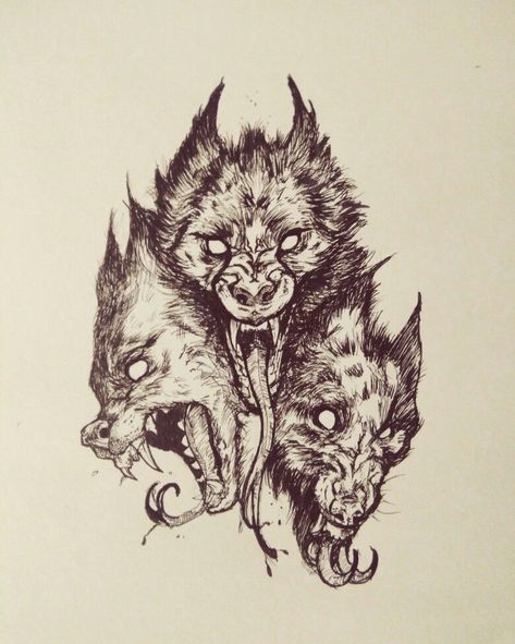 Cerebrus Tattoo 57 Hellhound Tattoo Design, Evil Dog Tattoo, Devil Dog Tattoo, Hell Hound Tattoo, Greece Tattoo Mythology, Cerberus Tattoo Design, Cerebus Dog Tattoo, Hellhound Tattoo, Cerberus Tattoo