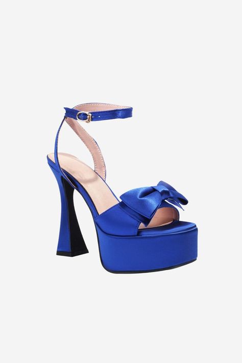 Prom Royal Blue, Hot Pink High Heels, Blue Platform Heels, Sandals With Bow, Prom Dress Shoes, Elegant High Heels, Pink High Heels, Prom Heels, Chunky High Heels