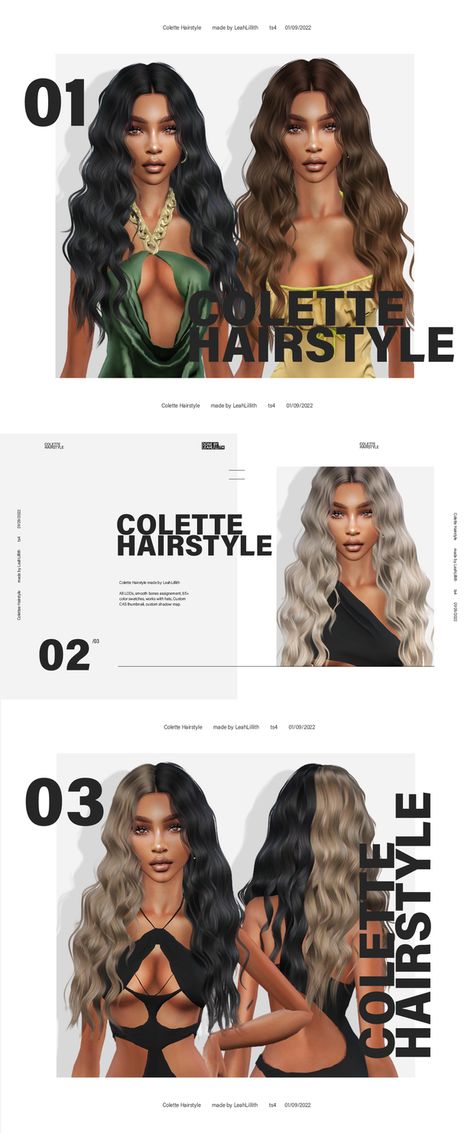 Colette Hairstyle | LeahLillith on Patreon Download Sims, Two Color Hair, Ts4 Hair, Olivia Jones, Two Toned Hair, Alpha Cc, Cc Hair, Find Hairstyles, Tumblr Sims 4