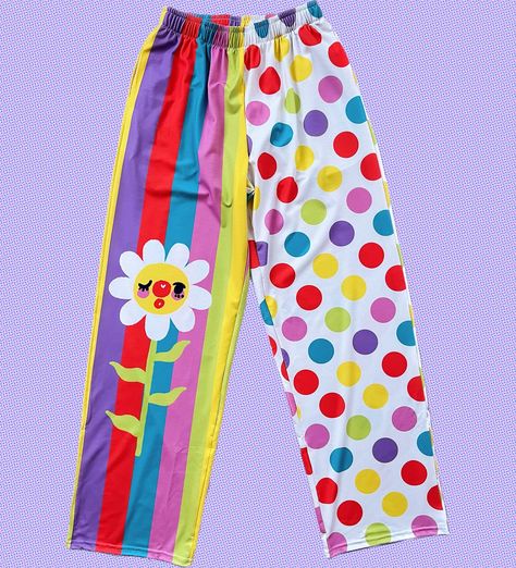 Fashion Prompts, Clown Flower, Colourful Wardrobe, Kid Core Outfits, Clown Pants, Kidcore Clothing, Clowncore Aesthetic, Clown Clothes, Silly Clothes