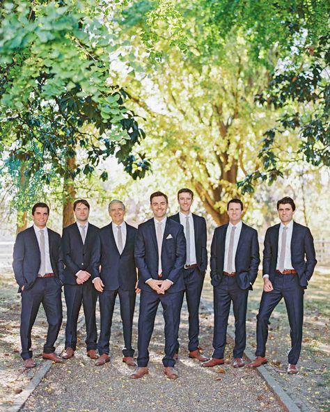 A Refined, Rustic Nashville Wedding | Martha Stewart Weddings - Barry and his groomsmen wore navy tuxedos from The Black Tux with taupe ties and matching pocket squares. Merlot Wedding Theme, April Wedding Colors, Merlot Wedding, Casual Groom, Casual Groom Attire, Groomsmen Style, Navy Tuxedos, Refined Rustic, Wedding Tux