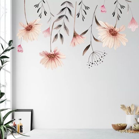 Isabelle & Max™ Delicate Flowers Wall Decal & Reviews | Wayfair White Wall Stickers, Wall Sticker Design, Delicate Watercolor, Watercolour Flowers, Stickers Design, Flower Wall Decals, Vine Wall, Tree Wall Stickers, Flower Wall Stickers