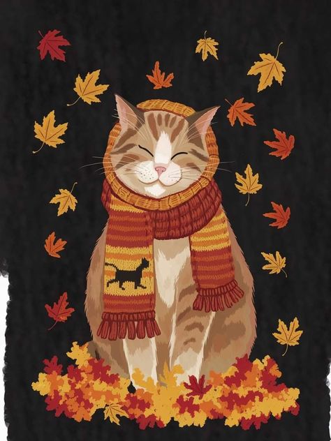 Cat Thanksgiving, Autumn Cat, Consciousness Art, Cat Art, Fall Decor, Thanksgiving, Kitty, Art