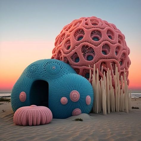 Coral Reef Architecture, Ocean Inspired Architecture, Coral Installation, Crochet Architecture, Coral Inspired Architecture, Coral Building, Coral Structure, Coral Architecture, Ocean Sculpture