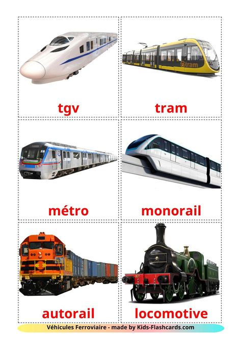 Rail transport - 18 Free Printable french Flashcards Transport Images, Preschool Activity Books, Anime Motorcycle, Flashcards For Toddlers, Transportation For Kids, French Flashcards, Learning Stories, Easter Templates, Work Sheet