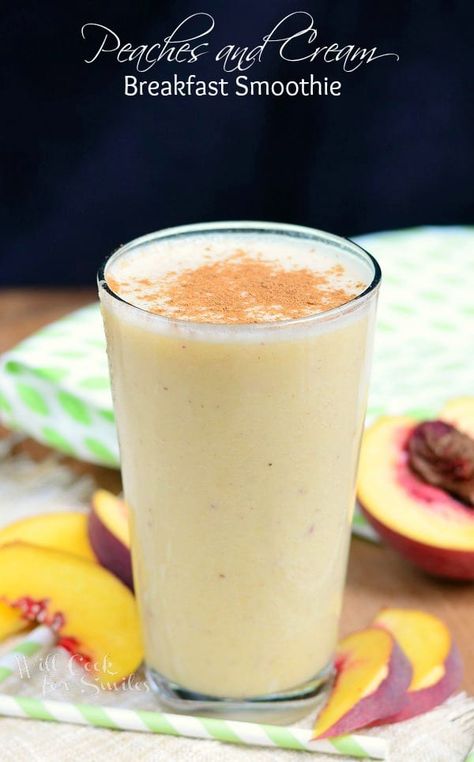 Peaches and Cream Breakfast Smoothie 2 from willcookforsmiles.com Peaches And Cream Breakfast, Will Cook For Smiles, Peaches And Cream, Pineapple Smoothie, Healthy Shakes, Peach Recipe, Peaches Cream, Peaches N Cream, Healthy Smoothie